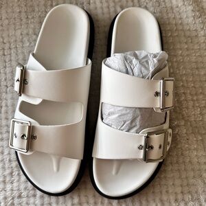 Women’s White Double-Buckle Slide Sandals